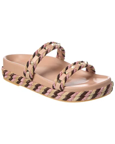 Valentino Garavani Rockstud Rope & Leather Slide In Pink