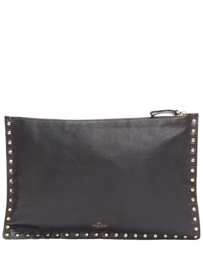 Pre-owned Valentino Garavani Valentino Rockstud Round Studs Logo Triangle Flat Clutch Bag (authentic Pre-  Loved)