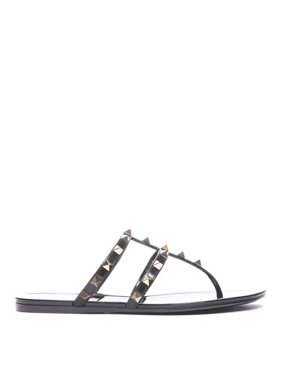 VALENTINO GARAVANI ROCKSTUD RUBBER FLAT THONG SANDALS