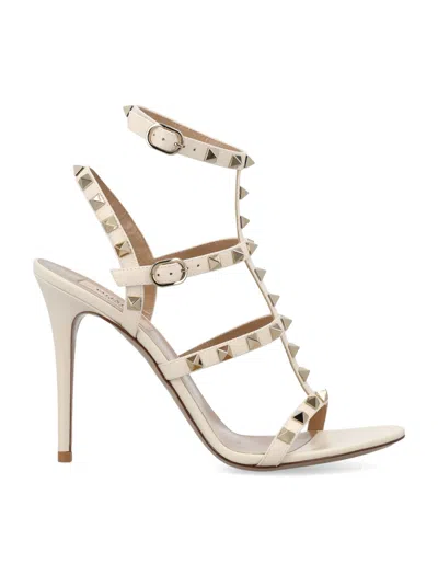 Valentino Garavani Rockstud 105mm Leather Cage Sandals In White
