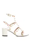Valentino Rockstud Caged Ankle-strap Leather Sandals In Beige