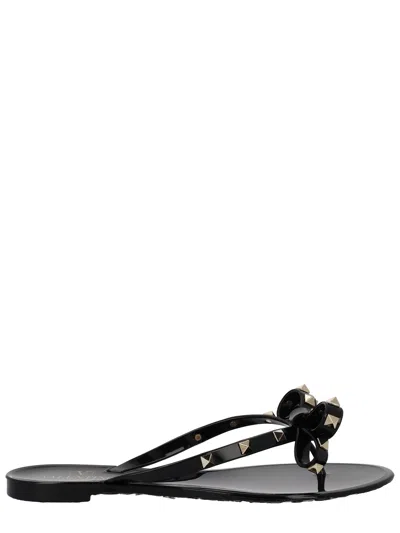 Valentino Garavani Mini Bow Sandals With Platinum-finish Studs In Black