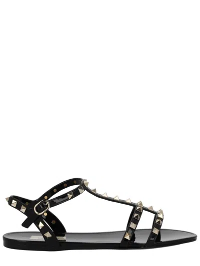Valentino Garavani Rockstud Rubber Sandals Ankle Strap Design In Black