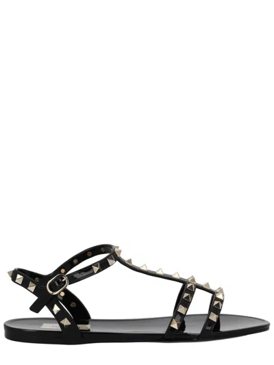 Valentino Garavani Rockstud Rubber Sandals Ankle Strap Design In Black