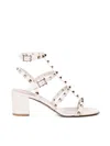 Valentino Rockstud Caged 60 Leather Ankle Strap Sandal In White