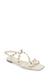Valentino Garavani Calfskin Rockstud Sandal With Straps Woman Light Ivory 42 In Light Ivory