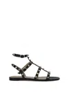 Valentino Garavani Black Leather Rockstud Sandals In Black