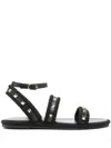 Valentino Torchon Rope-trimmed Studded Leather Sandals In Black