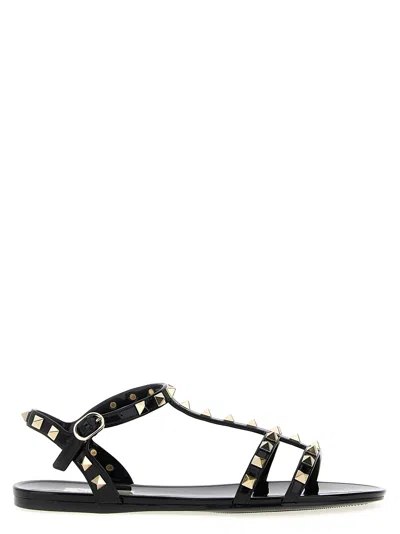 Valentino Garavani Rockstud Rubber Sandals Ankle Strap Design In Black