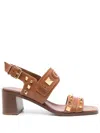 Valentino Rockstud Sandals In Brown