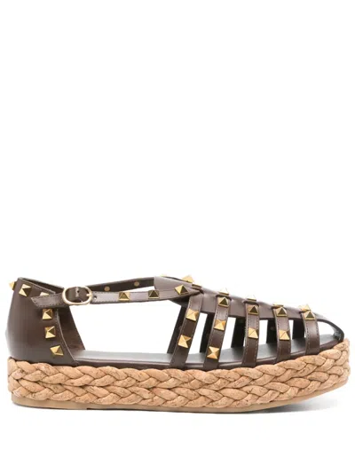 Valentino Garavani Rockstud Sandals In Brown