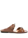 Valentino Rockstud Leather Flat Sandals In Brown