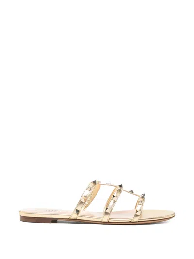 Pre-owned Valentino Garavani Rockstud Sandals In Gold