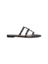 Valentino Black Calf Leather Bos Taurus Flat Sandals In Multi
