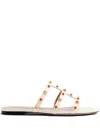 Valentino Rockstud Caged Leather Flat Sandals In Neutrals