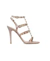 Valentino Garavani Rockstud Calfskin Ankle Strap Sandal 100 Mm Woman Poudre 42 In Nude