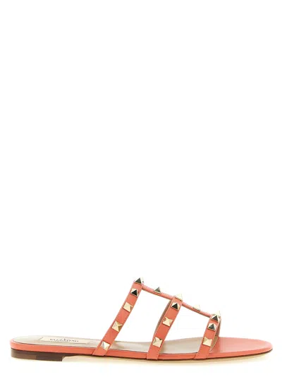 Valentino Garavani Rockstud Caged Leather Flat Slide Sandals In Multi