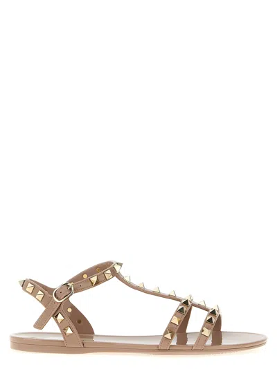 Valentino Garavani Rockstud Sandals Pink In Brown