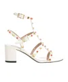 Valentino Rockstud Caged Ankle-strap Leather Sandals In White