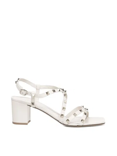 Valentino Garavani Rockstud Sandals With Calfskin Strap In White
