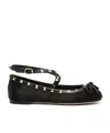 Valentino Garavani Rockstud Bow Detailed Ballerina Shoes In Black