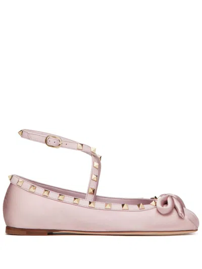 VALENTINO GARAVANI ROCKSTUD SATIN BALLERINA SHOES
