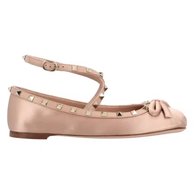Valentino Garavani Valentino Rockstud Satin Ballerinas Pink