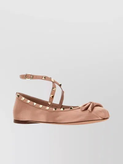 VALENTINO GARAVANI ROCKSTUD SATIN BALLERINAS ROUND TOE