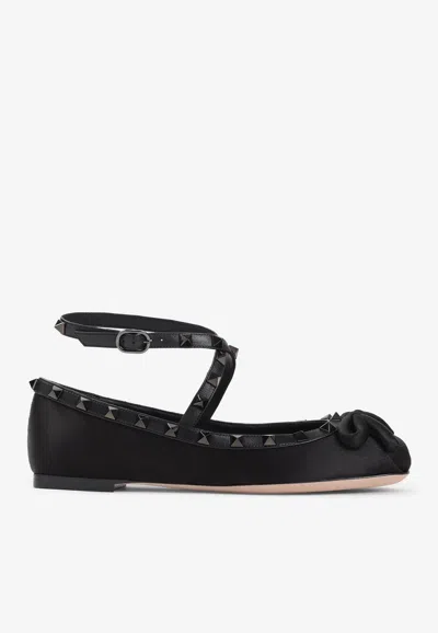 VALENTINO GARAVANI ROCKSTUD SATIN BALLET FLATS