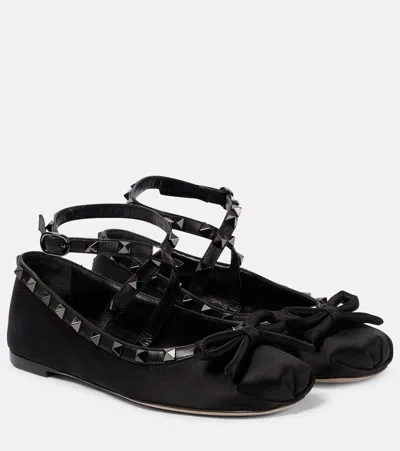 VALENTINO GARAVANI ROCKSTUD SATIN BALLET FLATS