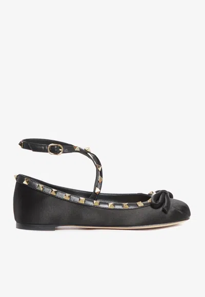 VALENTINO GARAVANI ROCKSTUD SATIN BALLET FLATS