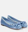 Valentino Rockstud Satin Ballet Flats In Blue