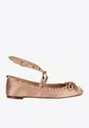 Valentino Rockstud Satin Ballerinas Round Toe In Blush