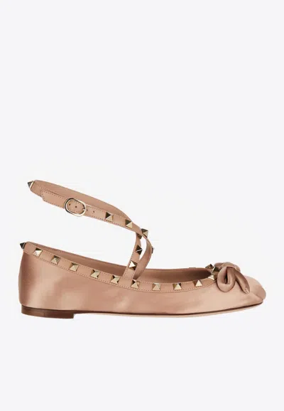 Valentino Garavani Rockstud Satin Ballet Flats In Blush