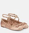 Valentino Rockstud Leather Ballet Flats In Neutrals