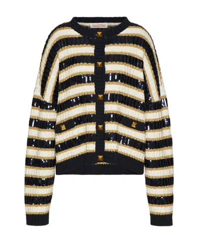 Valentino Rockstud Sequinned Cardigan In Black