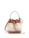 Valentino Rockstud Shearling Bucket Bag In Neutrals