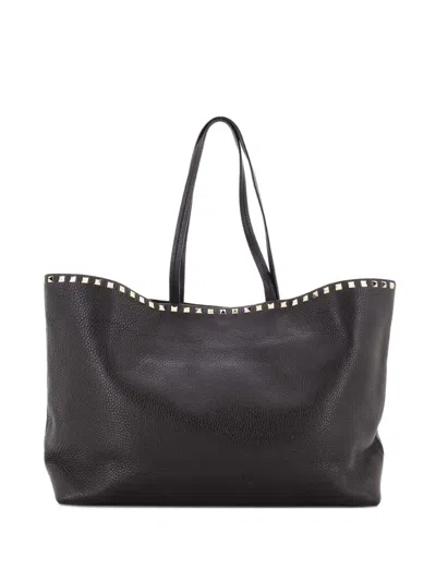 Pre-owned Valentino Garavani Rockstud Shopper Leather Large Tote Bag In Black