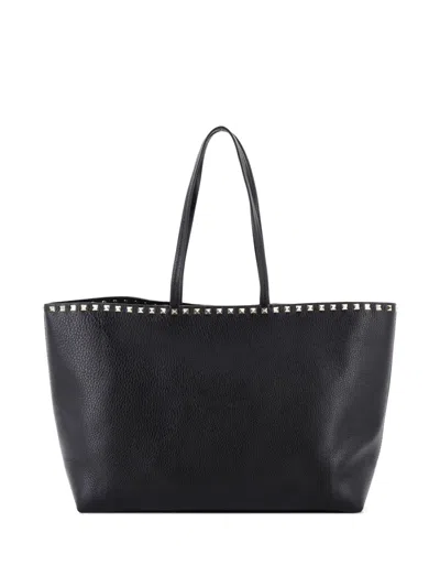Pre-owned Valentino Garavani Rockstud Shopper Leather Large Tote Bag In Black