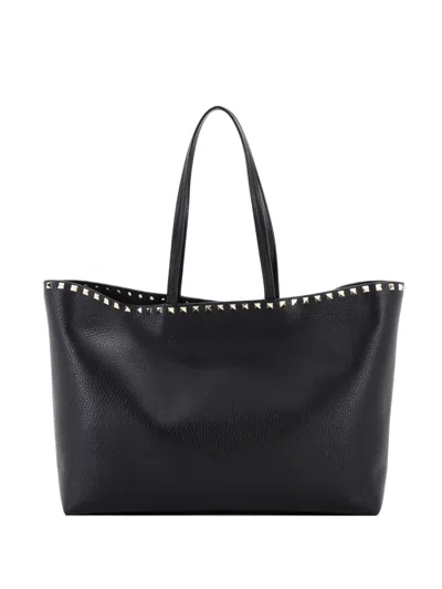 Pre-owned Valentino Garavani Rockstud Shopper Leather Large Tote Bag In Black