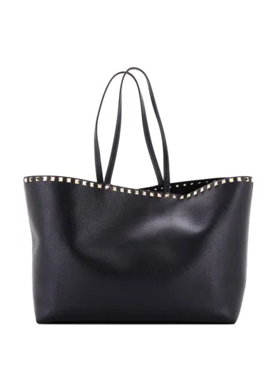 Pre-owned Valentino Garavani Rockstud Shopper Leather Large Tote Bag In Black