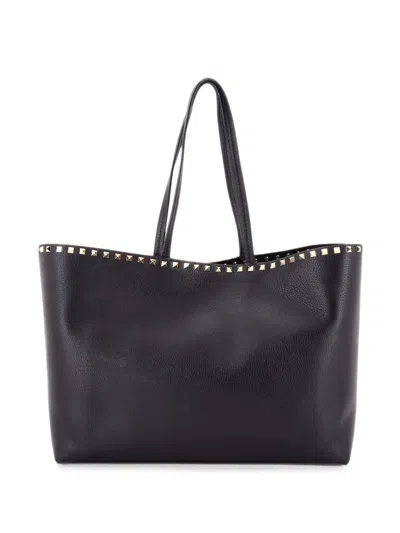 Pre-owned Valentino Garavani Rockstud Shopper Leather Large Tote Bag In Black