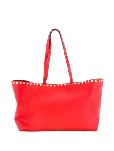 Pre-owned Valentino Garavani Rockstud Shopper Leather Medium Tote Bag In Red