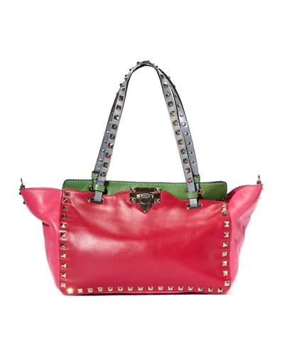 Valentino Garavani Valentino Rockstud Shopper Soft Small Tricolor Red In Burgundy