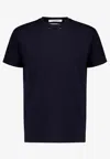 Valentino Cotton Crewneck T-shirt With Black Untitled Studs In Navy