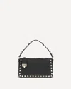 Valentino Rockstud Small Black Grainy Leather Crossbody Bag In Pattern