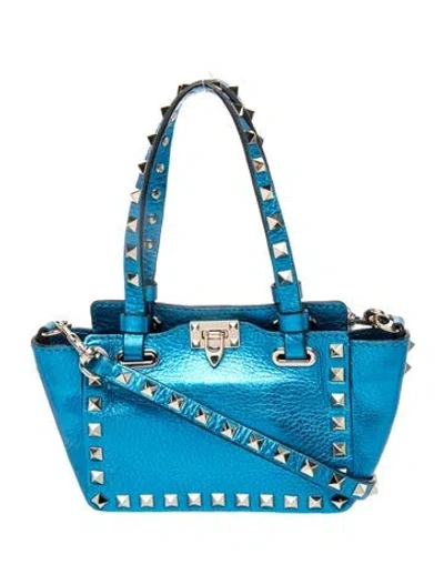Pre-owned Valentino Garavani Rockstud Shoulder Bag In Blue