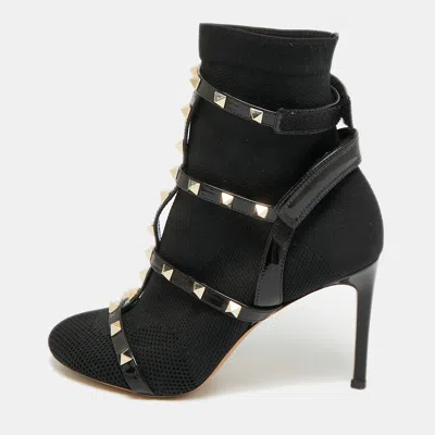 Pre-owned Valentino Garavani Rockstud Size 36 Black Fabric And Patent Ankle Length Boots