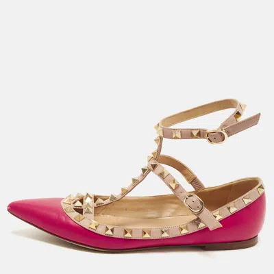 Pre-owned Valentino Garavani Rockstud Size 36 Purple/beige Leather Ballet Flats