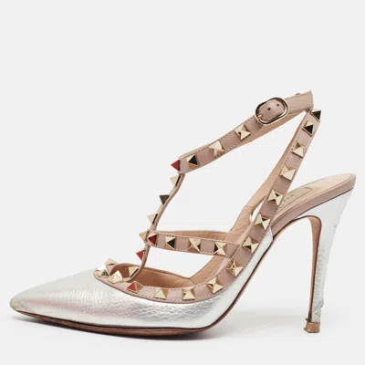 Pre-owned Valentino Garavani Rockstud Size 36 Silver/beige Leather Pumps